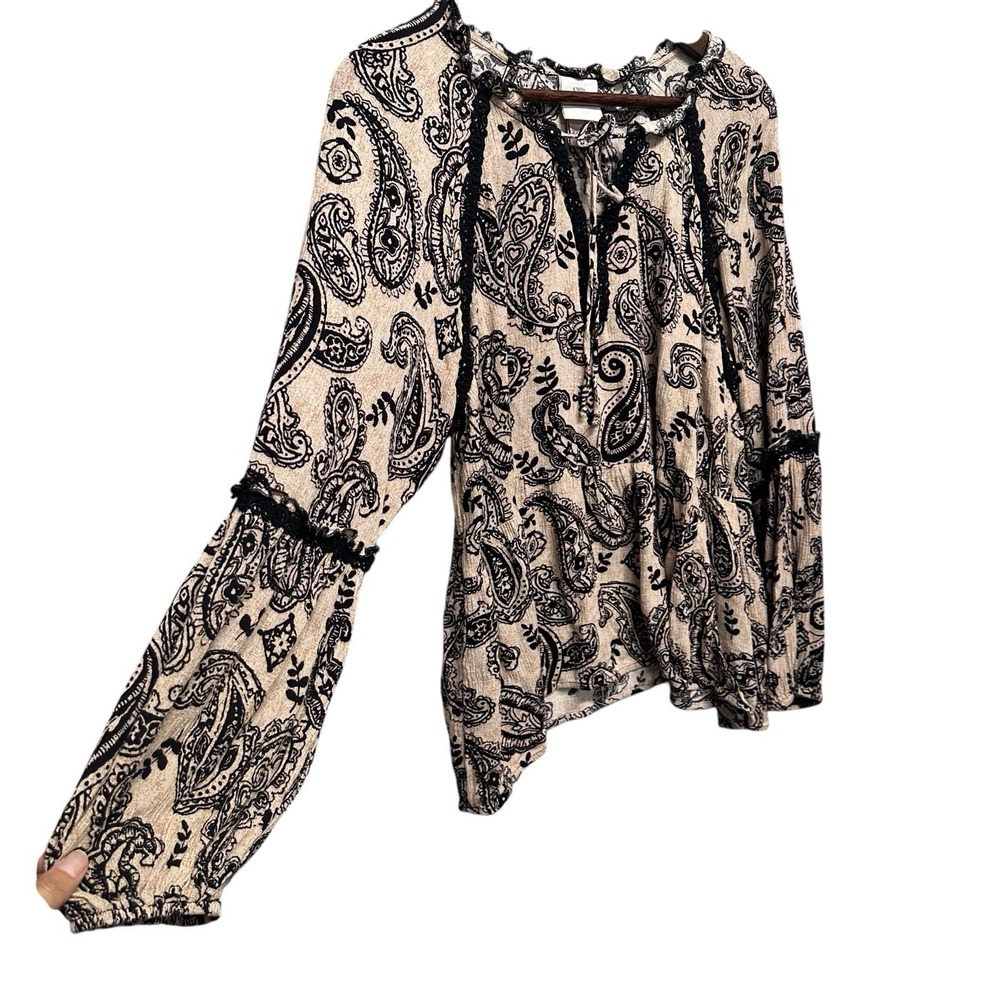 Knox Rose Womens Blouse Size XXL Brown Paisley Boho Long Sleeves Baby Doll Top - Picture 3 of 9